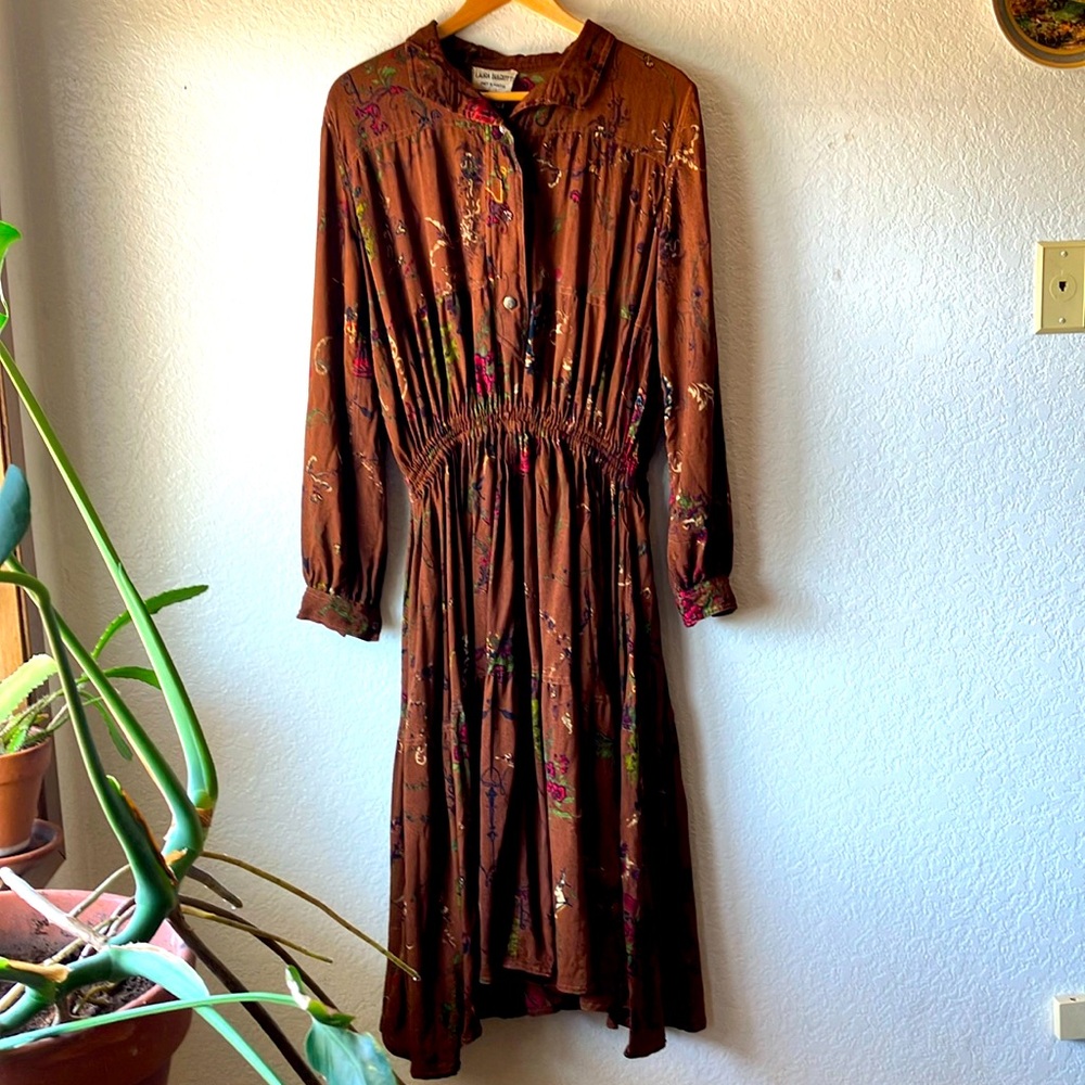 Laura Biagiotti Pret a Porter Pure Lana Brown Fall Motif Midi Dress women XL/XXL
